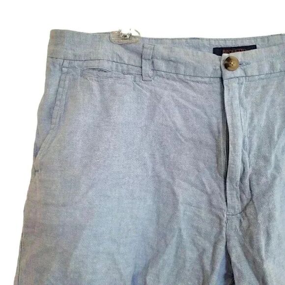 Broletto Men's Light Blue Linen/Cotton Flat Front Chino Shorts - Picture 3 of 11